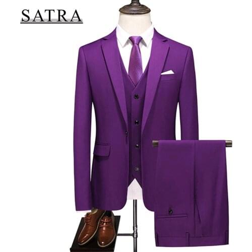 SATRA 2021 New Arrival High Quality Three-piece Male Casual Business Solid Suit , Mens Fashion Boutique Slim Solid Dress Suit