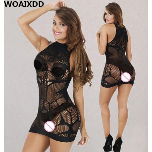Sexy Fishnet Hollow Out Lingerie Women Transparent Mesh Dress Erotic Intimates Underwear Adult Female Sexual Chemise Costumes