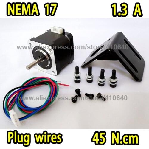 NEW ARRIVAL Nema17 Stepper motor 17HS15-1304S Plug Type with 1.8 degree 1.3 A Current 45 N.cm Torque 4 Wires with FREE BRACKET