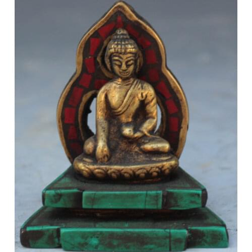 Tibet Buddhism Copper Turquoise Coral Shakyamuni Sakyamuni Buddha Statue