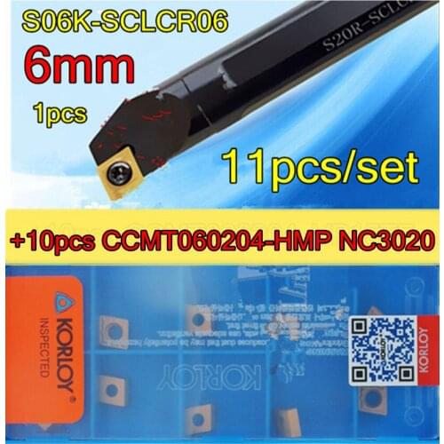 S06K-SCLCR06 6.0mm CNC Inner hole Turning Tool 1pcs + 10pcs CCMT060204-HMP NC3020 11pcs/set Processing steel