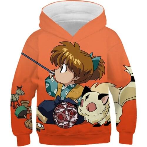 Classic Anime Inuyasha Hoodie Japanese Harajuku Coat Tops Kids Boys Big Pocket Hoodie 3d Printing Sportswear Baby-Teenager Wears