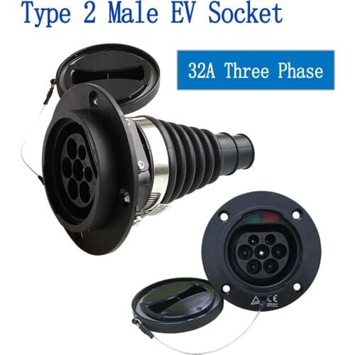 EU Standard inlet IEC 62196-2 EV Charging Inlet 32Amp 3Phase Type 2 Male Connector Inlet Electric Vehicle Charging