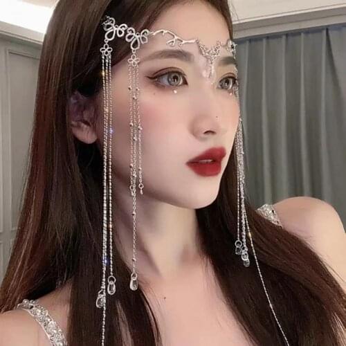 Classic Vintage Handmade Drop Tassel Hairpin Face Curtain Forehead Ornament Crystal Antique bride Wedding Hair Accessories 2021