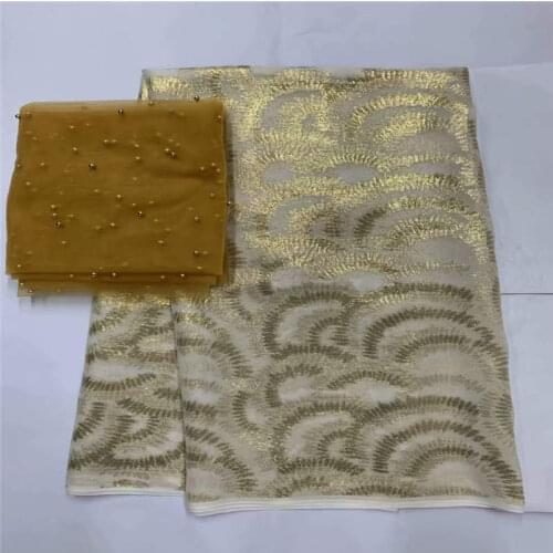 High Quality 5Yards African Soft Metal Silk Fabric With 2Yards Swiss Voile Lace Fabric, Suitable For Women Clothing! LXF5117