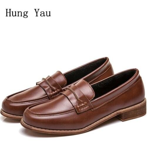 Women Shoes Casual Oxford Flat Shallow Platform Woman Walking Round Toe 2019 Autumn Fashion Slip On Low Heeled Skid Plus Size