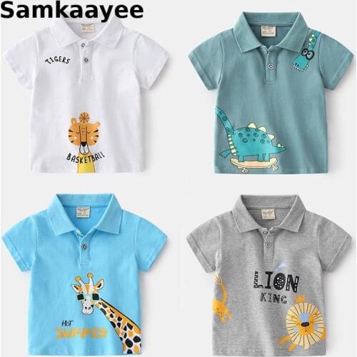 2-9y Kids Polo Shirts Summer Boys Tops Tees Clothing Short Sleeve Cartoon Tiger Print Breathable Casual Childrens Clothes y25