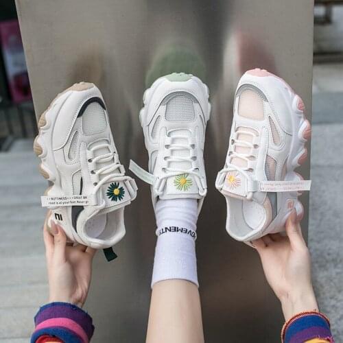 Women White Chunky Sneakers 2021 Summer Sneaker Platform Breathable Mesh Running Sport Shoes Woman Vulcanized Shoes