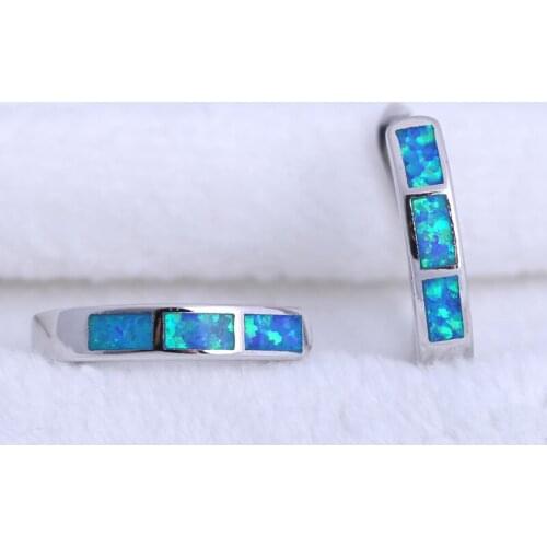 ROLILASON Hoop Earrings for women Wholesale Retail Blue Fire Opal silver plated Fashion Jewelry OE744