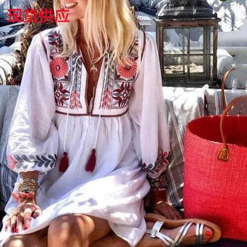 DUISNENA white dress mini casual dress floral print summer dress tassel ornament women dress robe vestidos
