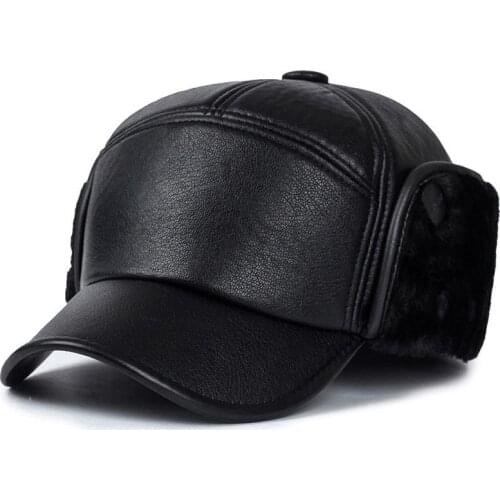 Fibonacci Caps For Men Winter Baseball Cap Faux Leather Warm Plus Thick Velvet Earflap Flatcap Black Hat Snapback Dad Caps