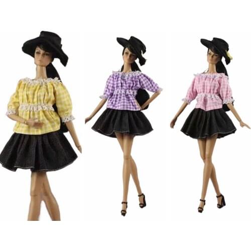 11.5" Colorful Puff Sleeve Plaid Shirt Top Skirt Pants 1/6 BJD Clothes Set for Barbie Doll Accessories Outfit Kids Dollhouse Toy