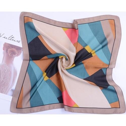 2020 53x53 Geometry Print Air hostess Print women Silk twill scarf Satin square tie ladies foulard femme towel bufanda shawl