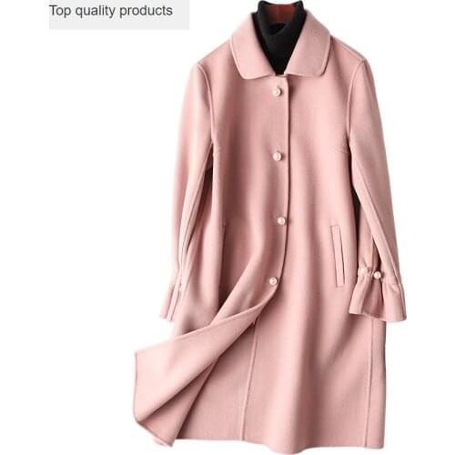 2020 Autumn Winter Coat Women Long 80% Double-side Wool Coat Female Pearl Elegant Cashmere Jacket Woman Coats abrigo mujer YQ364