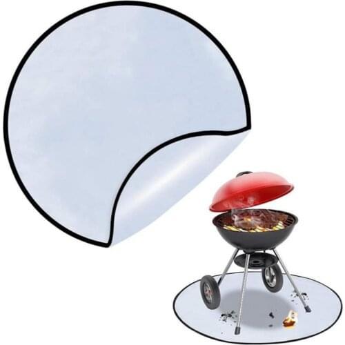 28inch Round BBQ Grill Mats Heat Resistant Grilling Pad 3 Layers Outdoor Fireproof Mat Ground Table Protector Oven Mat Silver