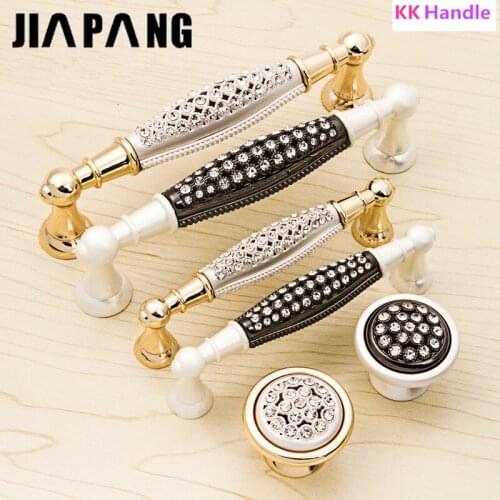 2pcs Meticulous Diamond Crystal Cabinet Wardrobe Drawer Door Knob Pull Handle Modern Europe 96mm 128mm Kitchen Furniture handles
