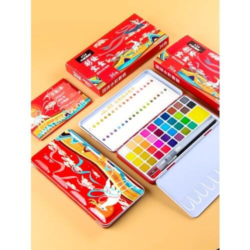 36 Colors Solid Pigment Watercolor Paints Set with Water Color Brush Pen for Painting Art Supplies