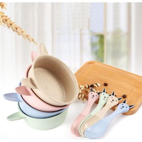 4 Colors Baby Kids Eating Feeding Food Grade BPA Free Bowl Spoon Set