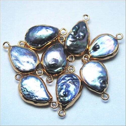 4pcs nature black pearl connectors for diy jewelry accessories biwa shape baroque shape teardrop wholesale price