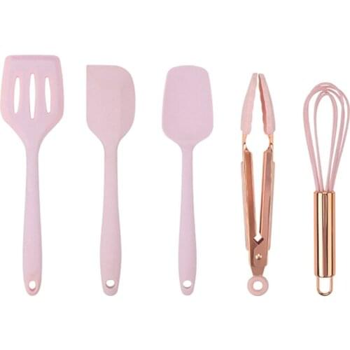 5pcs Cooking Tools Set Non-stick Cooking Spoon Spatula Ladle Egg Beaters Silicone Heat-Resistant Cream Scraper Kitchen Tools