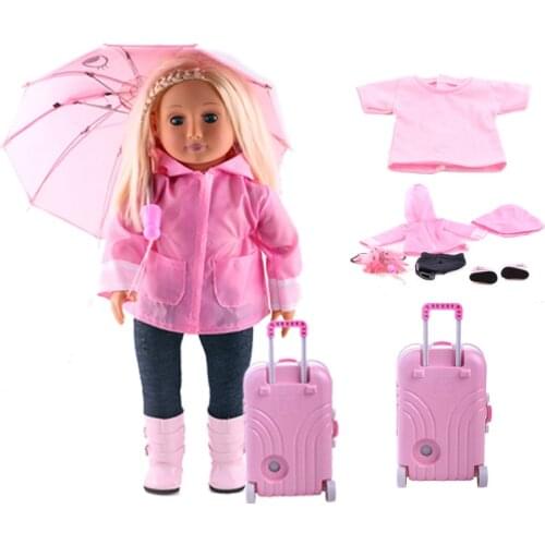 Free Shipping Doll Clothes Seven-Piece Raincoat,18 American Doll & 43cm Doll Accessories Baby Girl Gift,Christmas Gift,Umbrella