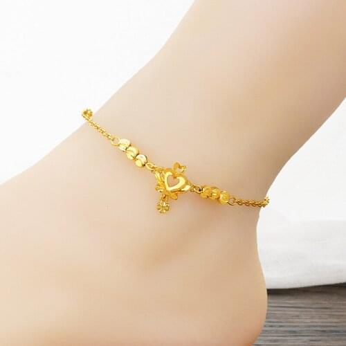 Heart Crown Anklet 18K Gold Womens Summer Foot Chain Sex Fashion Jewelry Gift Not Easy Fade