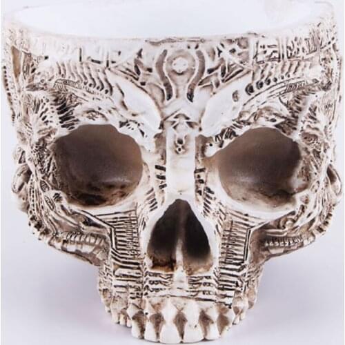 HeyMamba Resin Skull Model Hand-carved Flower Pots Skull Head Decorative Sculpture Halloween Decoration