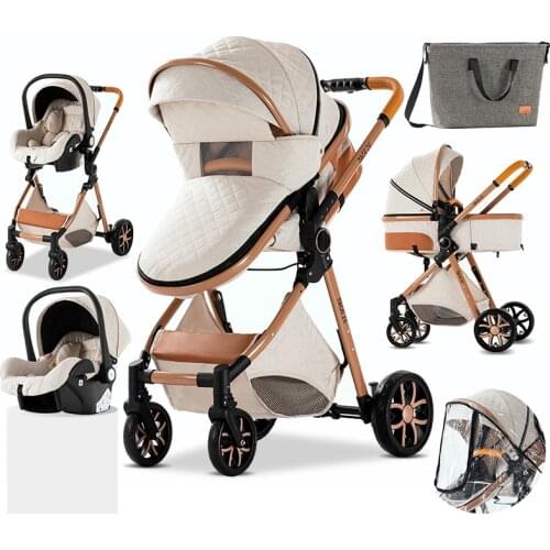 Baby 3 in 1 Stroller Royal Luxury High Landscape Folding Kinderwagen Pram with Gifts Baby Carriage Portable Travel Baby Carriage