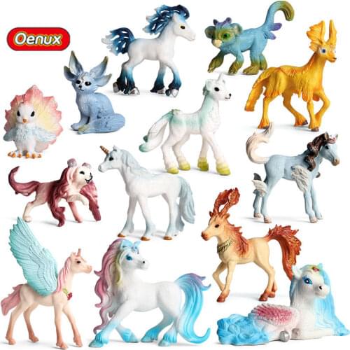 Oenux Simulation Mythical Fairy Tale Elves Elf Model Action Figures Colorful Pegasus Fly Horse Animal Figurines lovely Kid Toy