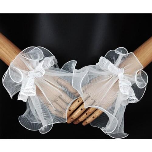 Gothic Lace Mesh Stretch Horn Cuffs Bracelet Winkled Ruffled Detachable Fake Sleeves Wedding Party Decorative Wristband