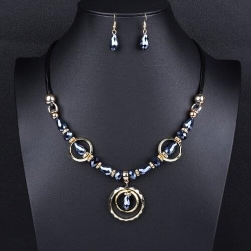 Punk Popular Hanging Geometric Square Acrylic Jewelry Sets For Women Leather Black Rope Necklace Earrings Party Wedding Gift