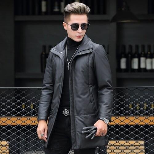 Leather Jacket Winter Men Genuine Sheepskin Coat Mens Fashion Warm Down Coat Plus Size Chaqueta Cuero Hombre 8860-1 YY444
