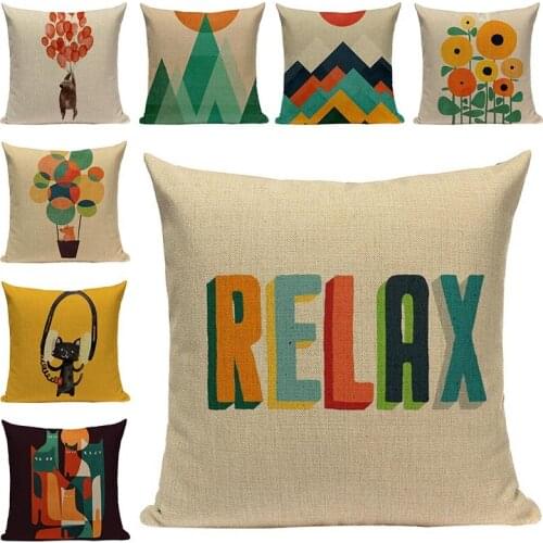 Mountain Creative Cartoon Pattern Cushion Covers Animals Cotton Linen Art Pillowscases Decorative Chair Cushion Sofa Home Decor