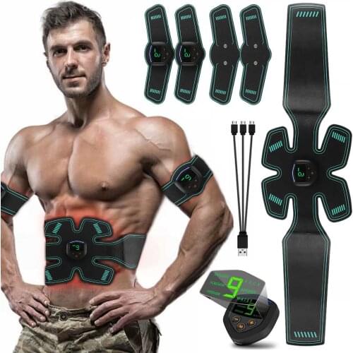 USB Rechargeable Electric Abdominal Muscle Stimulator Slimming Massage Unisex Trainer EMS Exercise LCD Muscle Body Training Gear