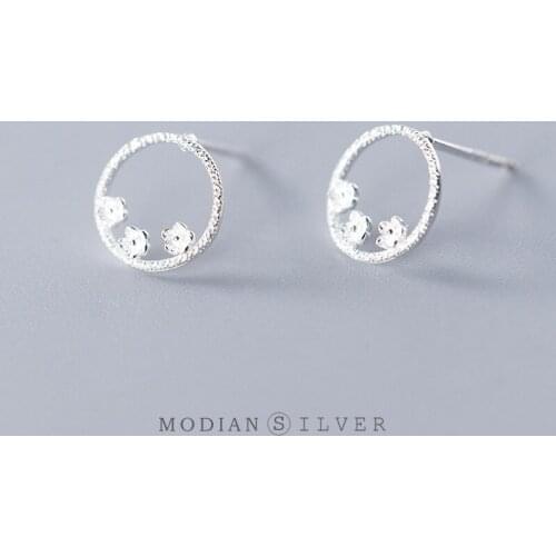 MODIAN Genuine 925 Sterling Silver Simple Hollow Round Flower Ear Stud Earring for Women Fashion Plant Ear Studs Fine Jewelry