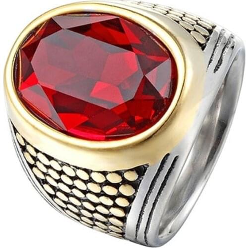 Vintage Mens Ring Stainless Steel Ring Blue Red Crystal Inlay Totem Wedding Band Anniversary Birthday Ring Anillos