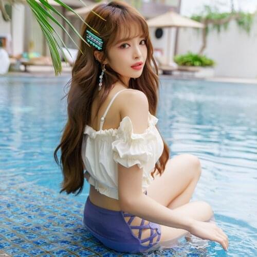 2021 New Korean Style Sexy Women Bikini Swimsuit Push-up Bra Bikini Set High Waist Two Piece Swim Suit Swimwear Beachwear