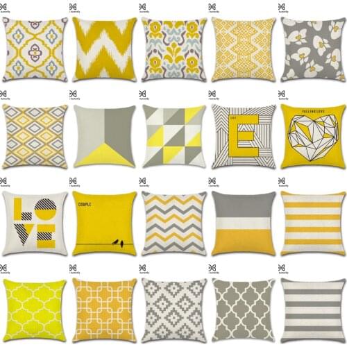 New Linen Yellow/Gray Geometric Pillowase Modern Nordic Simple Pillow Cover Bohemian Decorative Throw Pillows Sofa Couch Car Bed