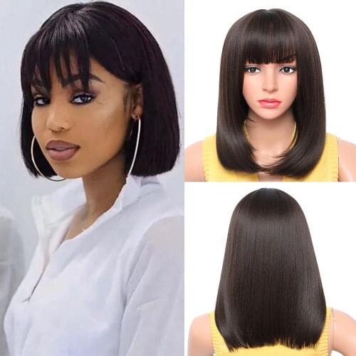 14 Inch Short Wig With Bangs Synthetic Hair Wig Cosplay Natural Colored Bob Wigs Lolita Daily Party Heat Resistant Fibre