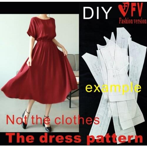 Pattern Dress Womens Short Sleeve Loose Long Skirt Clothing Cut Pattern Design BLQ-343