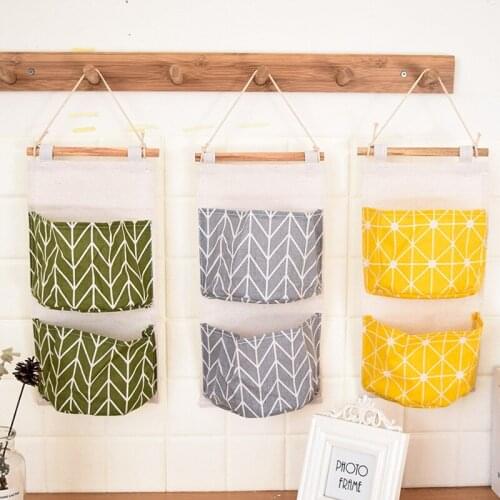 2020 3 Grids Wall Hanging Storage Bags Cotton Linen Organizer Bags Door Pouch Bedroom Home Storage Pocket Decor Hanging Bag
