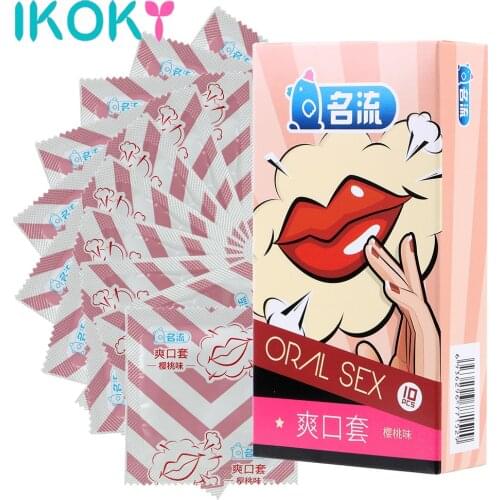 10pcs/box Penis Sleeve Oral Sex Condom Sex Toys for Men Blowjob Cherry Flavor Natural Latex Condoms Safe Contraception