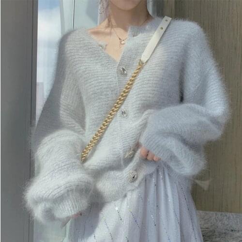 Fuzzy Sweet sweaters for women 2020 Autumn New Korean Mink Cashmere Knitted Cardigan Long Batwing sleeves Loose Furry Tops
