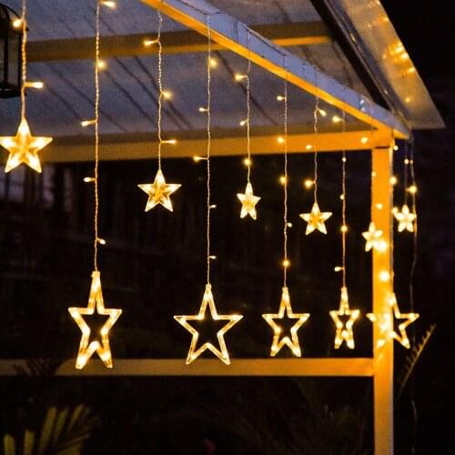 Christmas Curtain Lights Star Holiday Lighting Decors for New Year Christmas Wedding Bedroom Bar 2.5m(W) X1m(H) EU Plug in