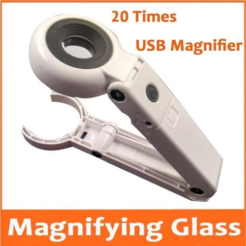 20X 21mm Lens USB Illuminated Handheld Desk Type Table Lamp Reading Magnifier 20 Times Magnifying Glass with 6pcs LED Lamps