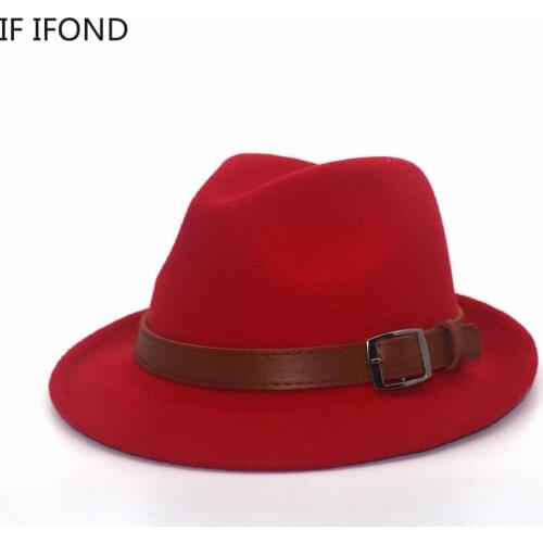 Fashion Gentleman Elegant Men Wool Jazz Fedora Hat With Belt Vintage Church Hat For Women Bowler Cap 56-58CM