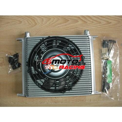 Silver 30 ROW AN10 Universal Aluminum Engine Transmission Oil Cooler Mocal Style OilCooler & 7" Electric Fan