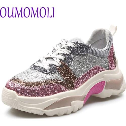 Spring Autumn Women Sneaker pink blue Platform Shoes Fashion Casual Breathable Crystal Bling Lace Up Sport Shoes Q612