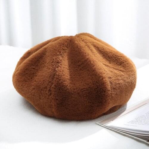 Simple Fashion Solid Color Womens Hat Beret Winter Warm Plush Mushroom Hat Comfortable Newsboy Hat Outdoor Travel Casual Caps