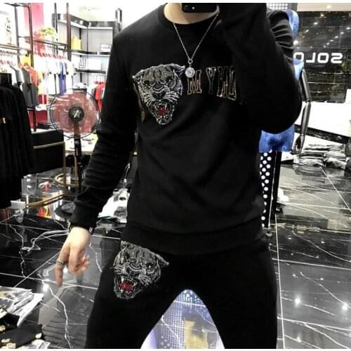 Rhinestone Winter Mens Sweatshirt high quality Fashion Comfortable hoodies top for holiday man
